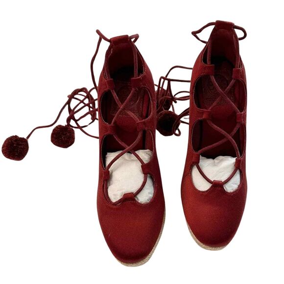 Tory Burch Pom Pom Wedge Espadrilles 5.5 Red NEW - Picture 4 of 10